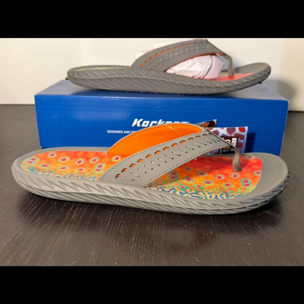 Korkers Fish Flip Brook Trout Sandals Flip Flops Orange/Blue/Green Mens 13